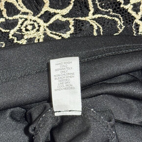 CATO Blouse Shirt L Lace Gold Black Ruffle Chiffon Poncho Holiday Christmas - Picture 8 of 9